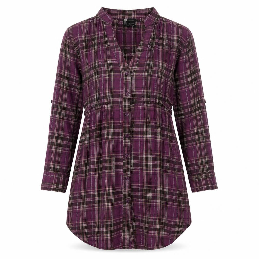 Passport Womens Purple Plaid Cotton Basic Button-Up Size S V-Neck