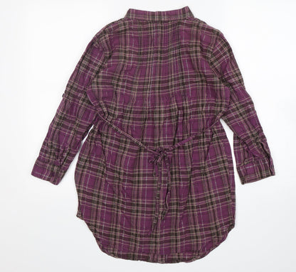 Passport Womens Purple Plaid Cotton Basic Button-Up Size S V-Neck