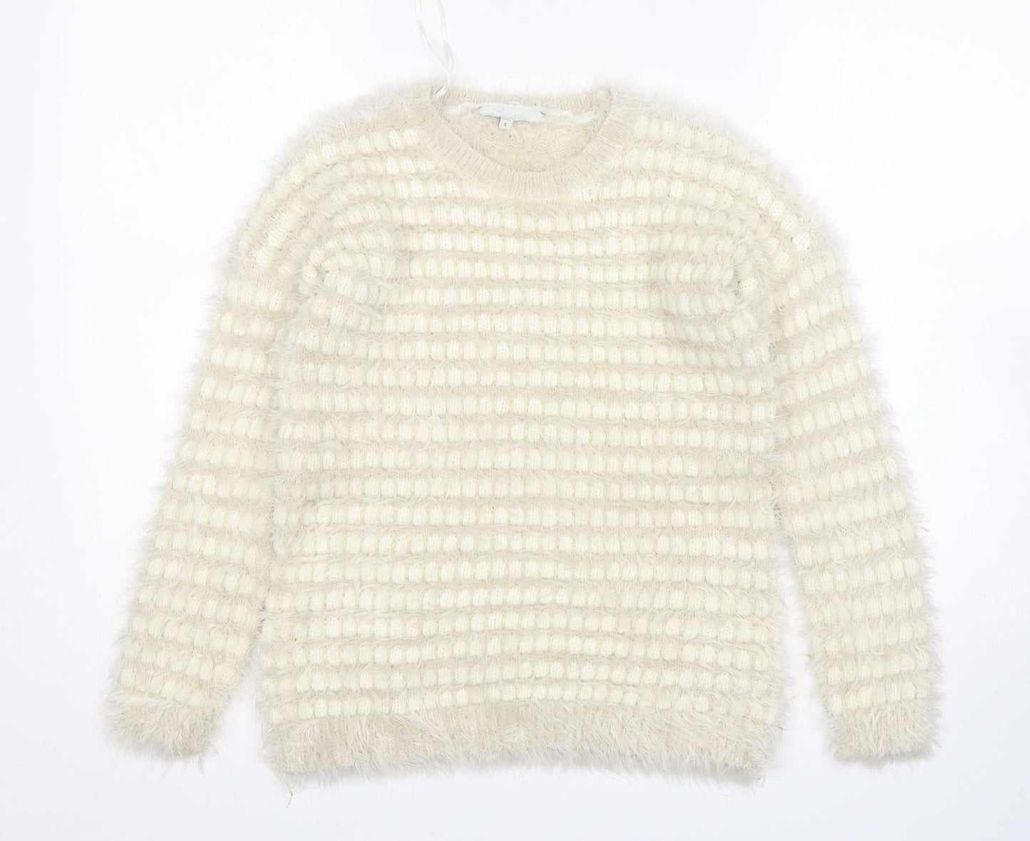 Peacocks Womens Beige Round Neck Striped Polyamide Pullover Jumper Size S