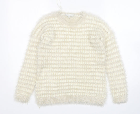 Peacocks Womens Beige Round Neck Striped Polyamide Pullover Jumper Size S