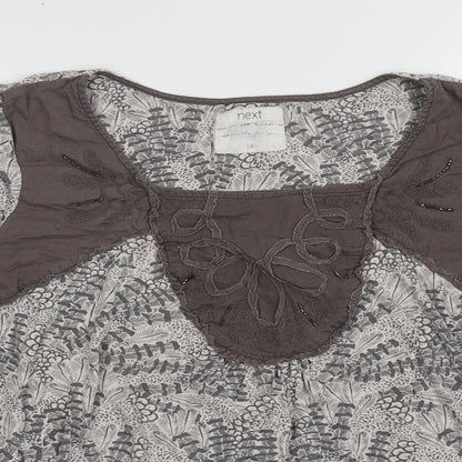 Next Womens Grey Geometric Viscose Basic Blouse Size 18 Square Neck