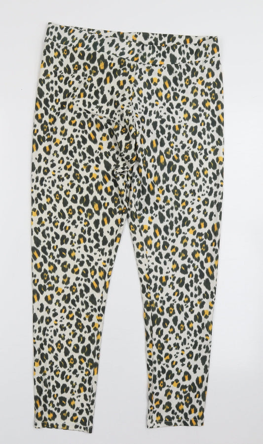 H&M Womens Yellow Animal Print Polyester Capri Trousers Size M L28 in Regular