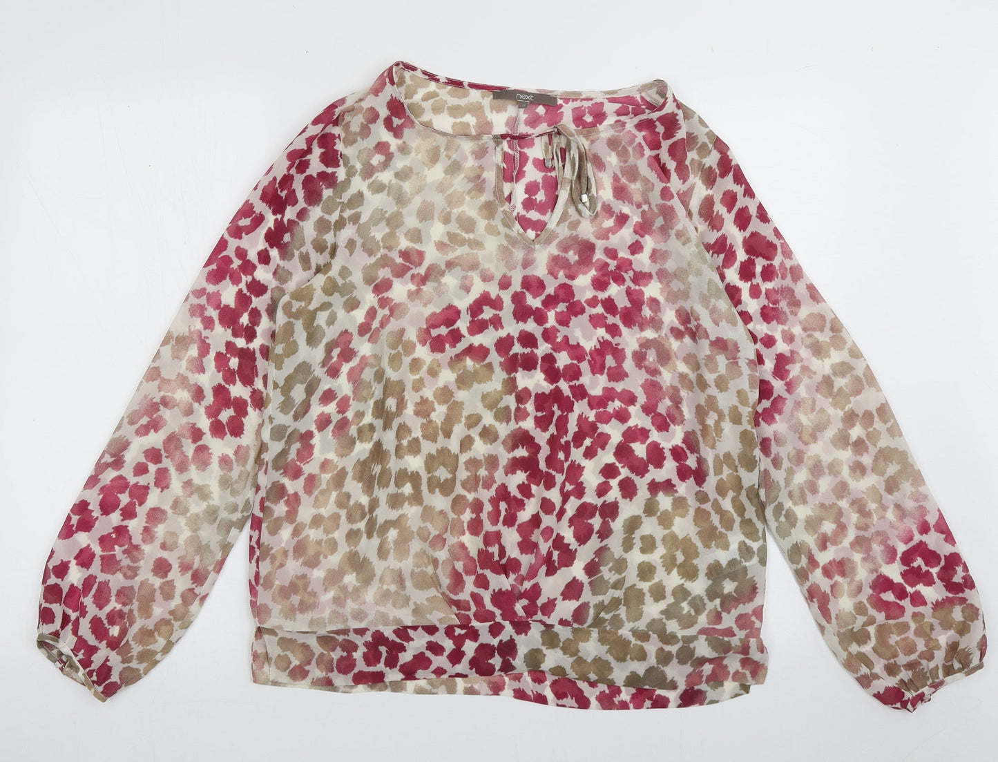 NEXT Womens Purple Animal Print Polyester Basic Blouse Size 12 V-Neck