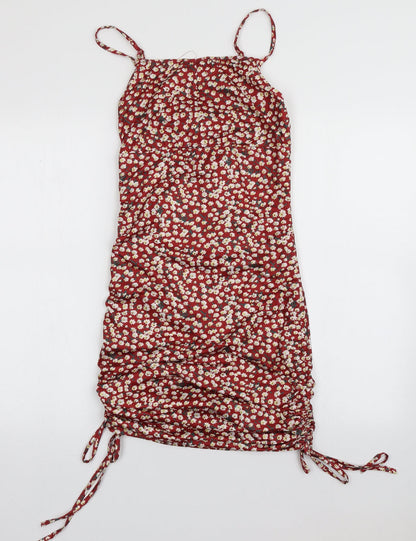 SHEIN Womens Red Floral Polyester Bodycon  Size S  Square Neck Pullover
