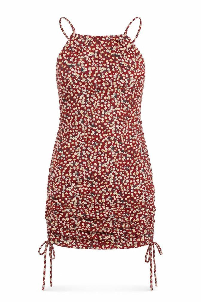 SheIn Womens Red Floral Polyester Bodycon  Size S  Square Neck Pullover