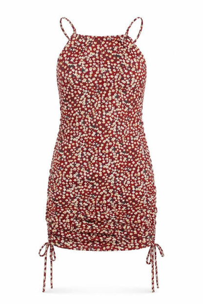 SHEIN Womens Red Floral Polyester Bodycon  Size S  Square Neck Pullover