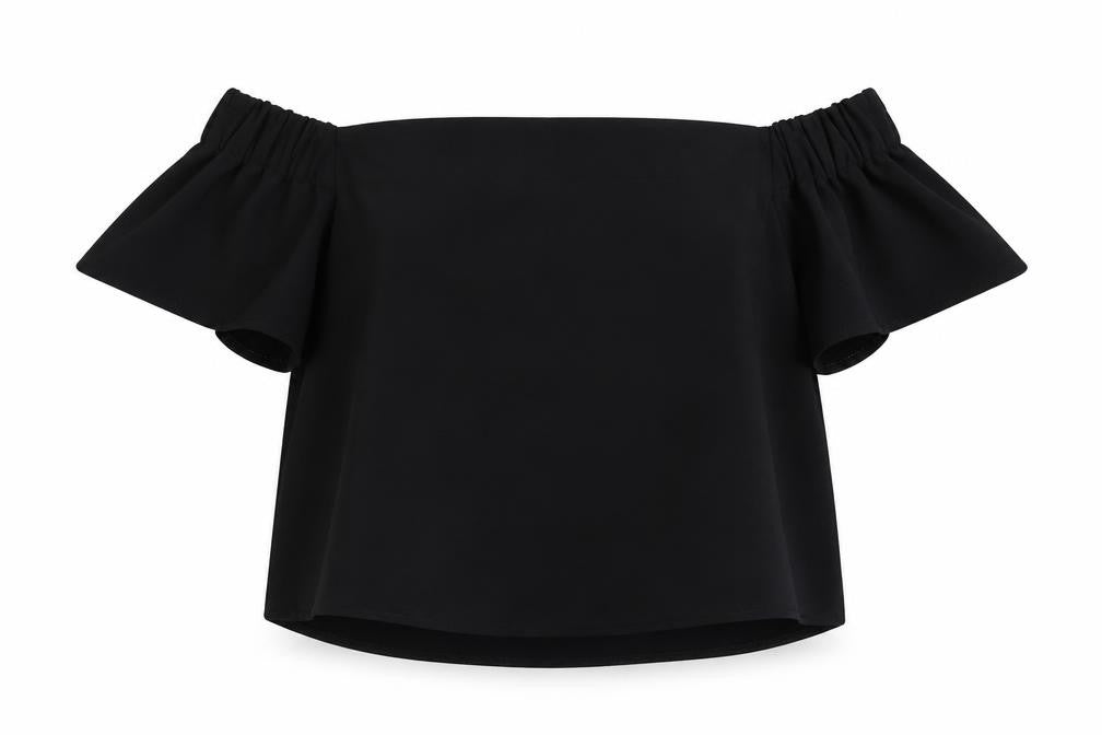 Topshop Womens Blue  Polyester Cropped Blouse Size 4 Off the Shoulder