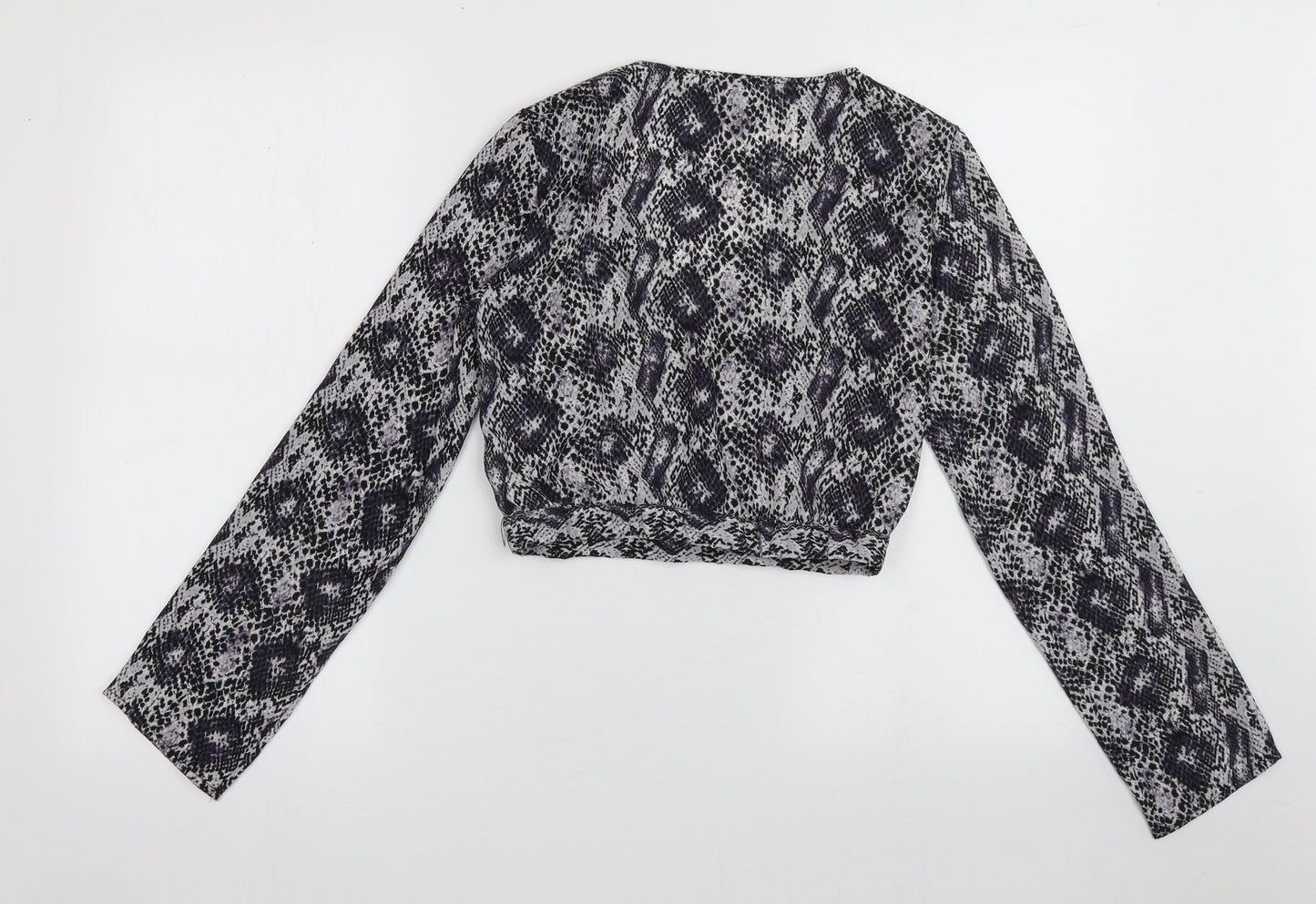 H&M Womens Purple Animal Print Polyester Cropped Blouse Size 4 V-Neck