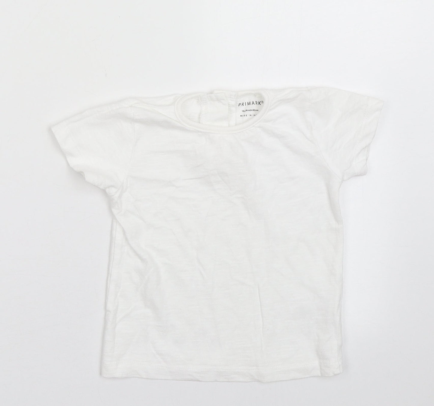 Primark Girls White  Cotton Basic T-Shirt Size 18-24 Months Crew Neck Button