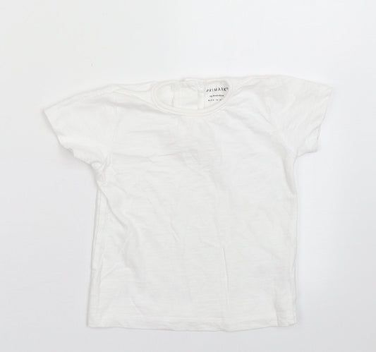 Primark Girls White  Cotton Basic T-Shirt Size 18-24 Months Crew Neck Button
