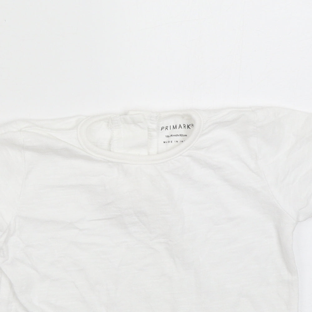 Primark Girls White  Cotton Basic T-Shirt Size 18-24 Months Crew Neck Button