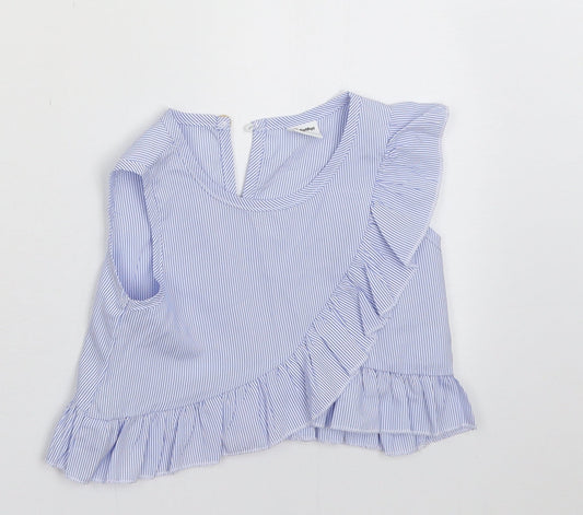 patpat Girls Blue Striped Polyester Basic Tank Size 3 Years Crew Neck Button