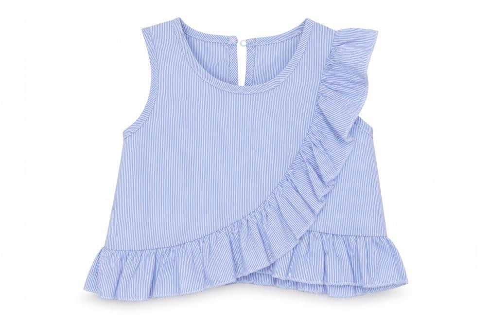 patpat Girls Blue Striped Polyester Basic Tank Size 3 Years Crew Neck Button
