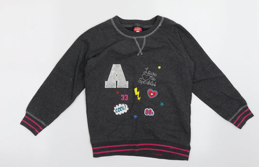 POP Girls Grey Crew Neck  Polyester Pullover Jumper Size 6-7 Years  Pullover - love to sparkly