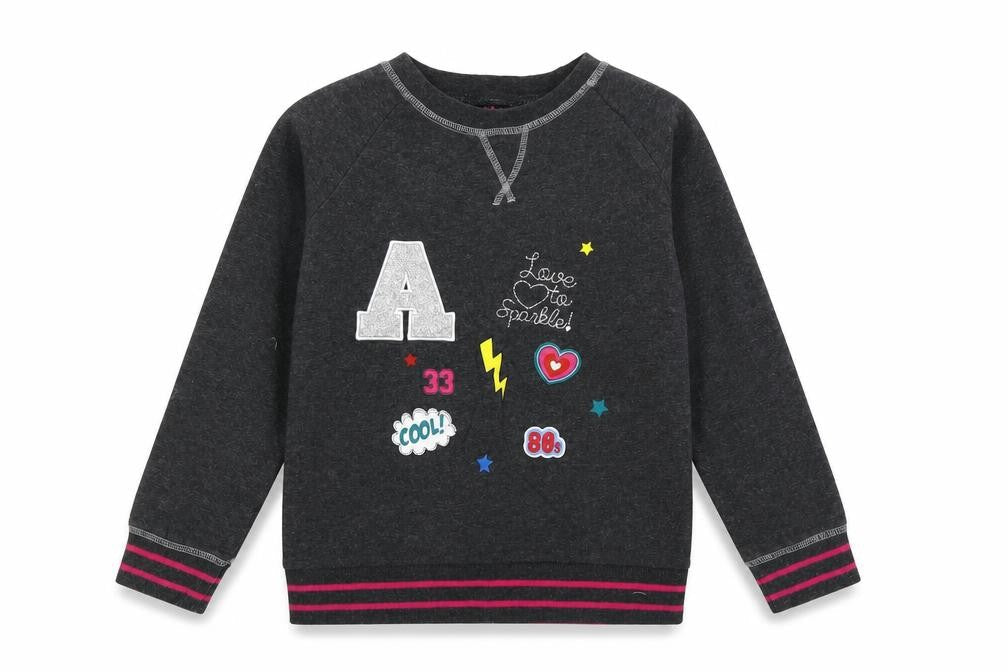 POP Girls Grey Crew Neck  Polyester Pullover Jumper Size 6-7 Years  Pullover - love to sparkly