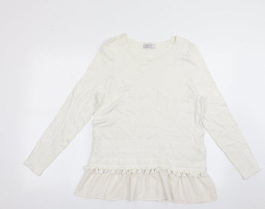 Marks and Spencer Womens White Crew Neck  Viscose Pullover Jumper Size 14