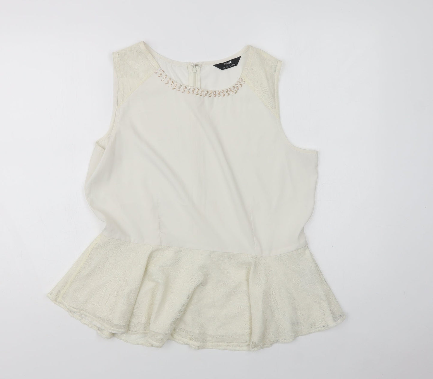 mAX Womens Ivory  Polyester Basic Blouse Size 18 Round Neck - Embellished Neckline