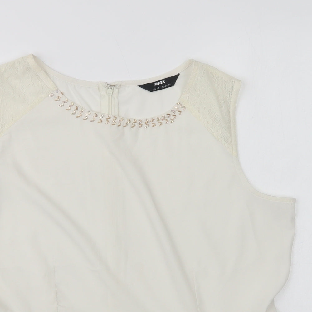 mAX Womens Ivory  Polyester Basic Blouse Size 18 Round Neck - Embellished Neckline