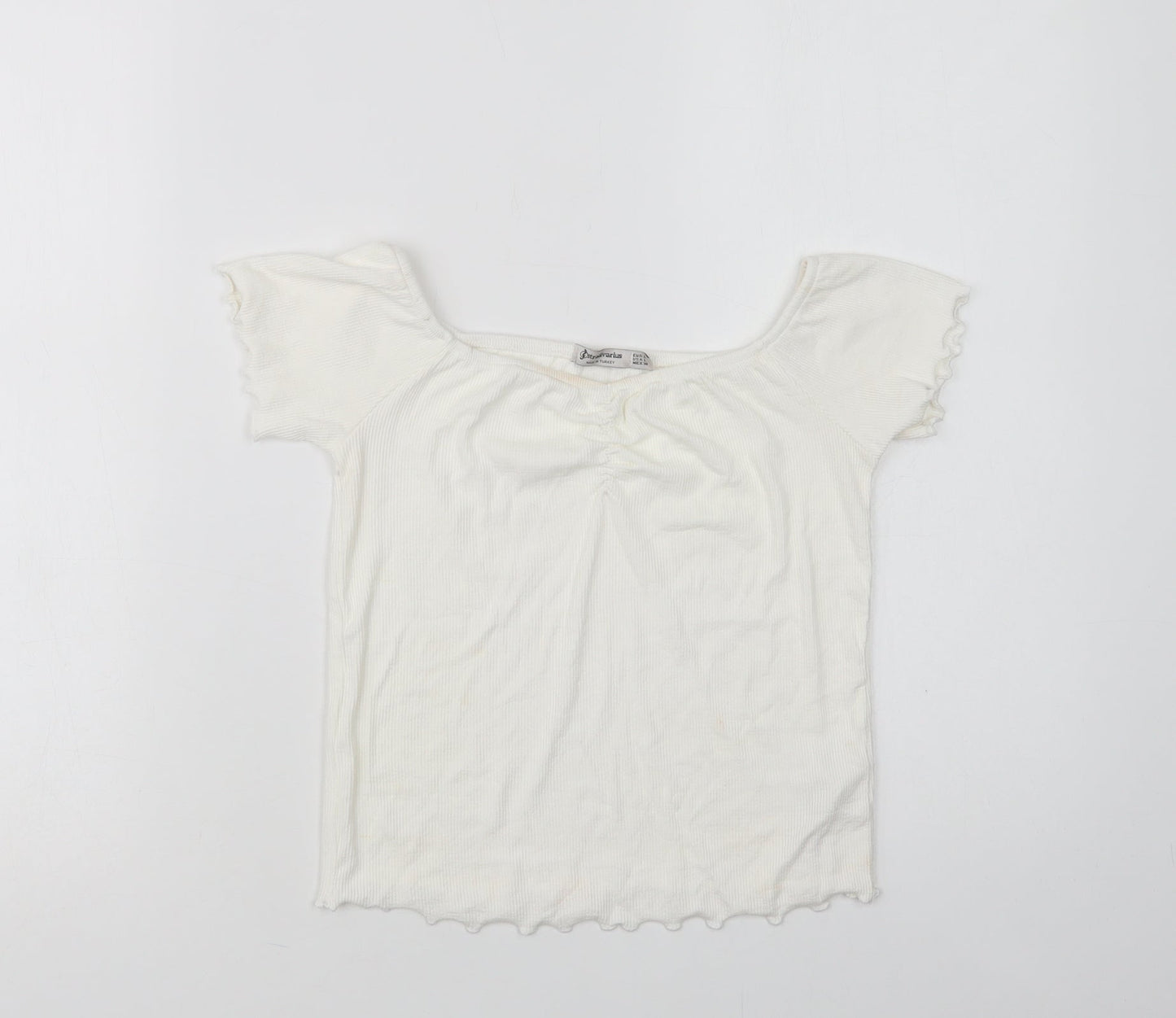 Stradivarius Womens White  Viscose Cropped Blouse Size L Round Neck