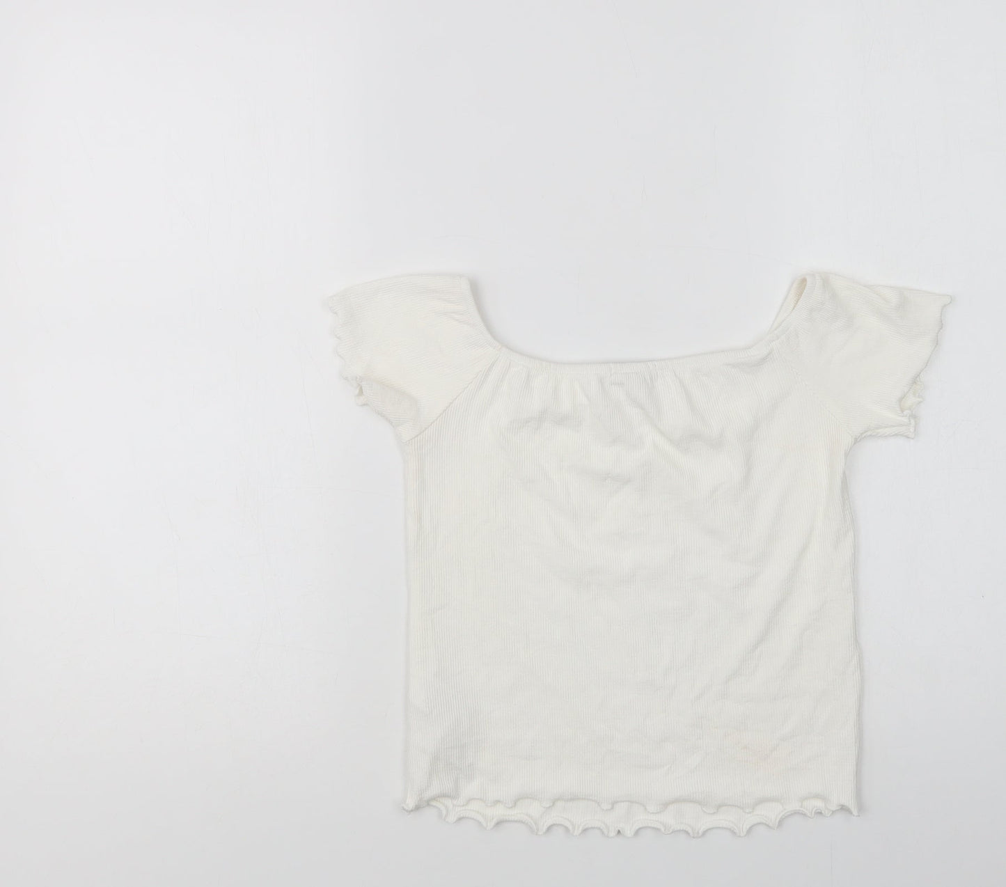 Stradivarius Womens White  Viscose Cropped Blouse Size L Round Neck