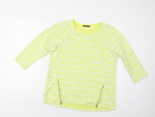 M&S Womens Yellow Crew Neck Striped Polyester Pullover Jumper Size 14