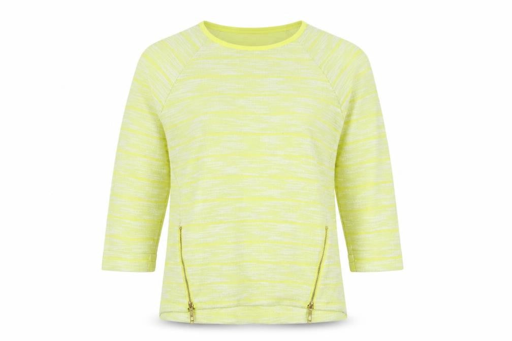 Marks & Spencer Womens Yellow Crew Neck Striped Polyester Pullover Jumper Size 14