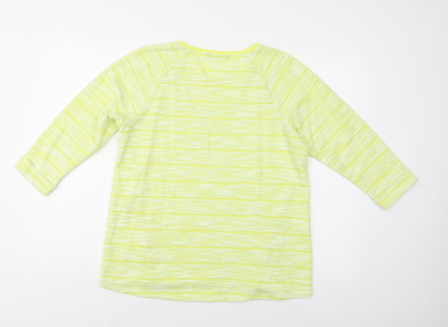 M&S Womens Yellow Crew Neck Striped Polyester Pullover Jumper Size 14