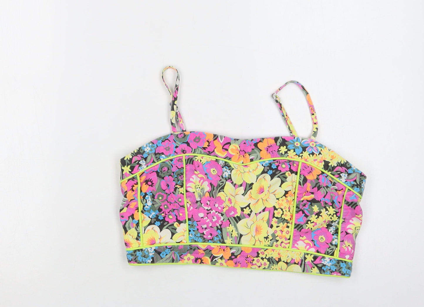Republic Womens Multicoloured Floral Cotton Cropped Tank Size L Square Neck