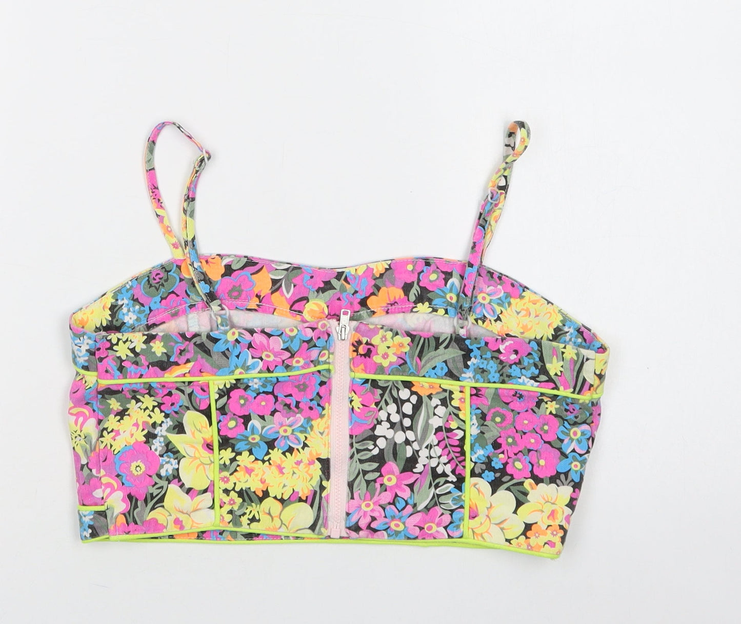 Republic Womens Multicoloured Floral Cotton Cropped Tank Size L Square Neck