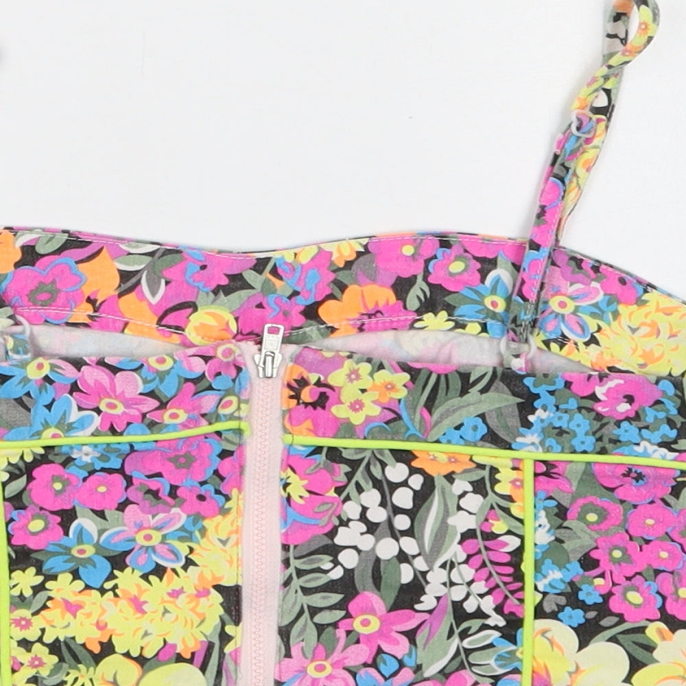 Republic Womens Multicoloured Floral Cotton Cropped Tank Size L Square Neck