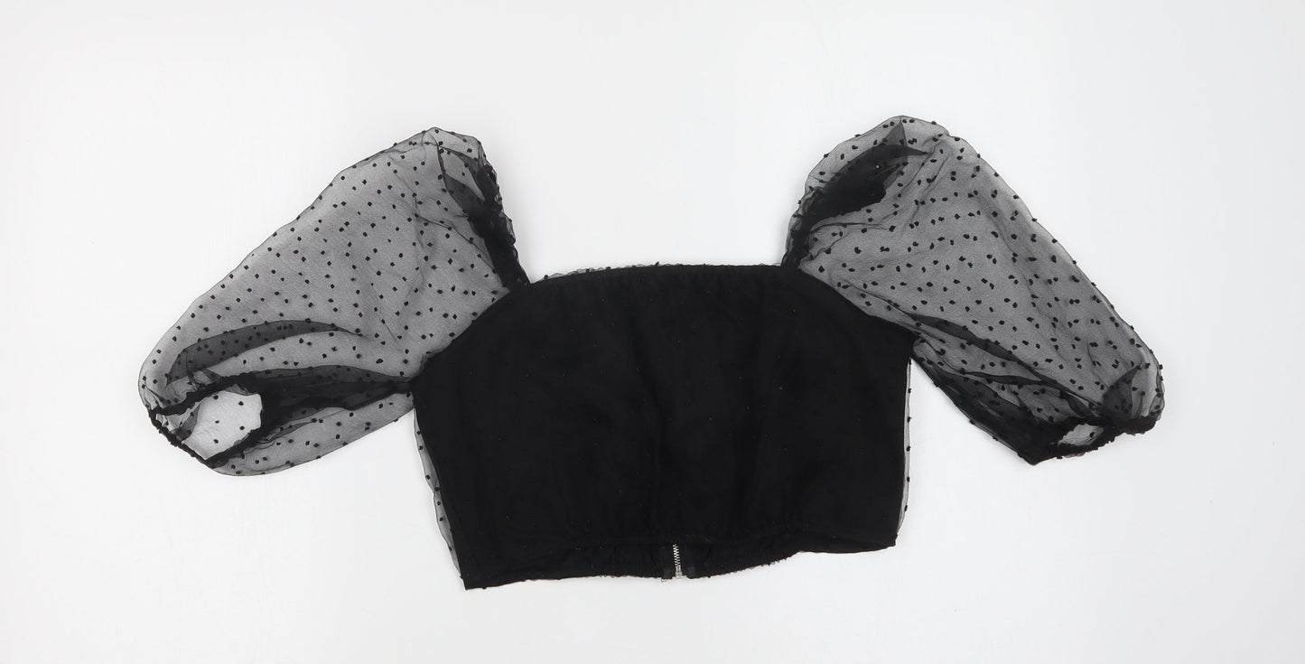 Rebellious Womens Black Polka Dot Polyester Cropped Blouse Size 10 Square Neck