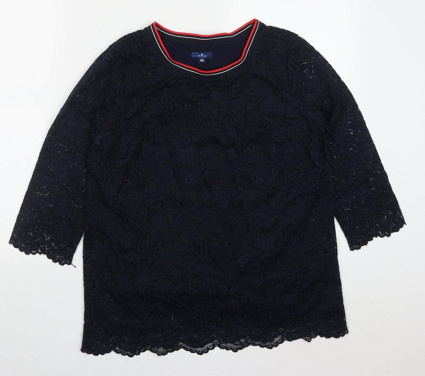 TOM TAILOR Womens Blue  Cotton Basic Blouse Size 14 Round Neck