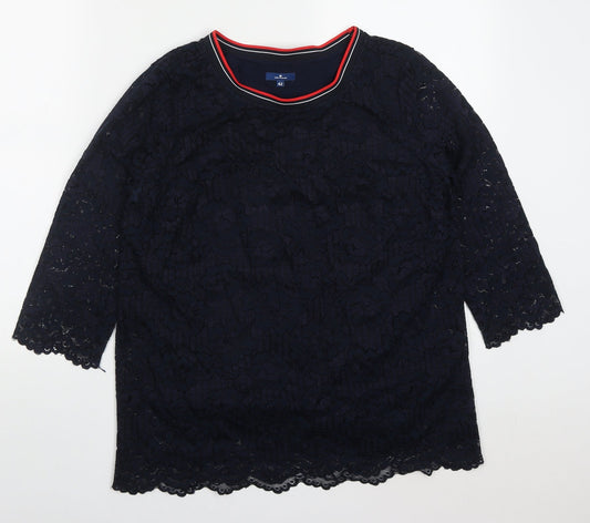 TOM TAILOR Womens Blue  Cotton Basic Blouse Size 14 Round Neck