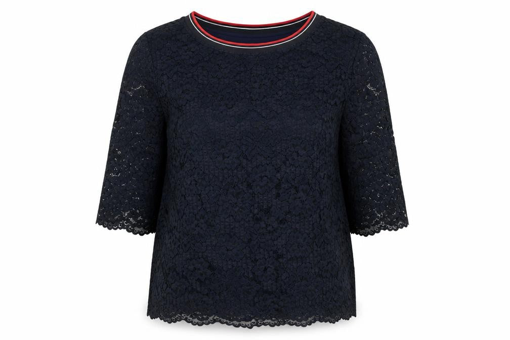 TOM TAILOR Womens Blue  Cotton Basic Blouse Size 14 Round Neck
