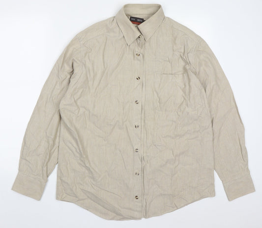 Marks and Spencer Mens Beige  Cotton  Button-Up Size 16 Collared Button