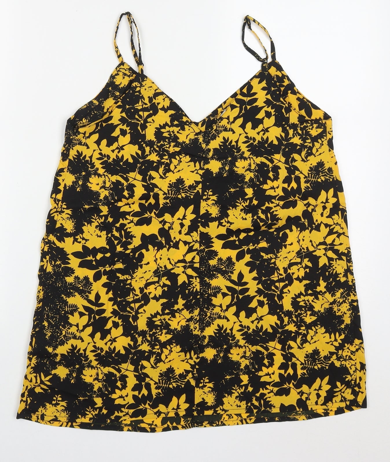 Pep&Co Womens Yellow Floral Polyester Basic Tank Size 10 V-Neck