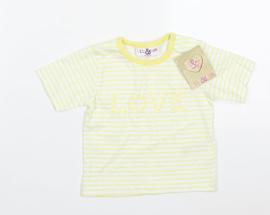 Lily & Jack Girls Yellow Striped Cotton Basic T-Shirt Size 3-6 Months Crew Neck Pullover - Love