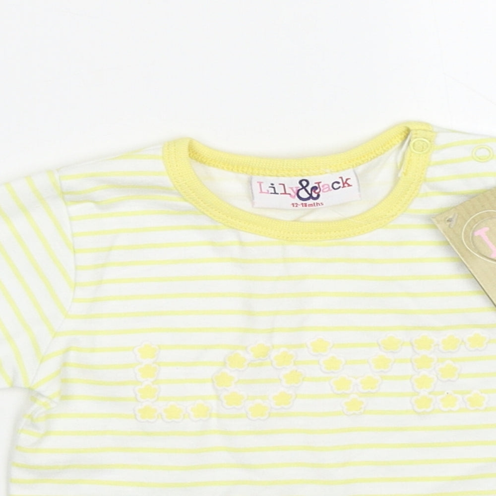 Lily & Jack Girls Yellow Striped Cotton Basic T-Shirt Size 3-6 Months Crew Neck Pullover - Love