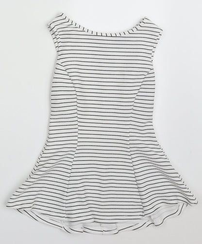 Atmosphere Womens White Striped Polyester Basic Tank Size 8 Round Neck