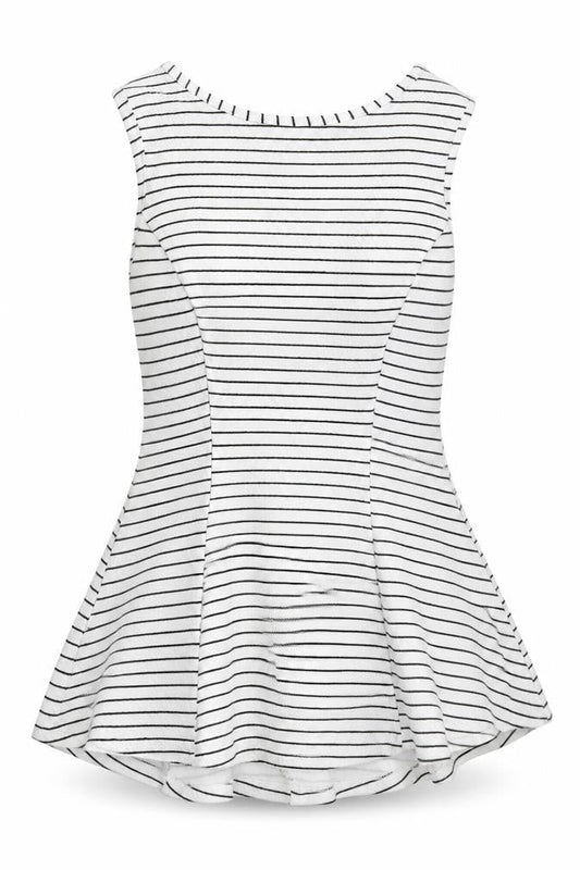 Atmosphere Womens White Striped Polyester Basic Tank Size 8 Round Neck