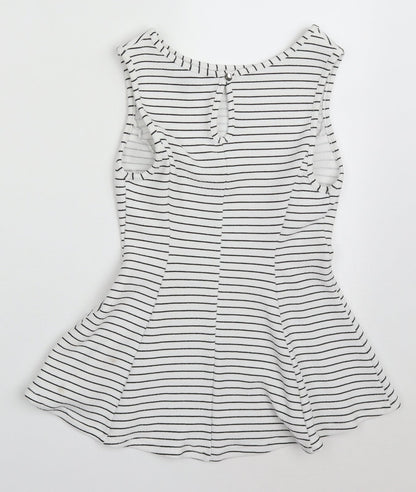 Atmosphere Womens White Striped Polyester Basic Tank Size 8 Round Neck