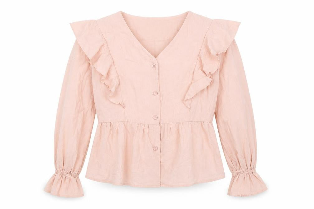 SheIn Womens Pink  Polyester Basic Button-Up Size S V-Neck