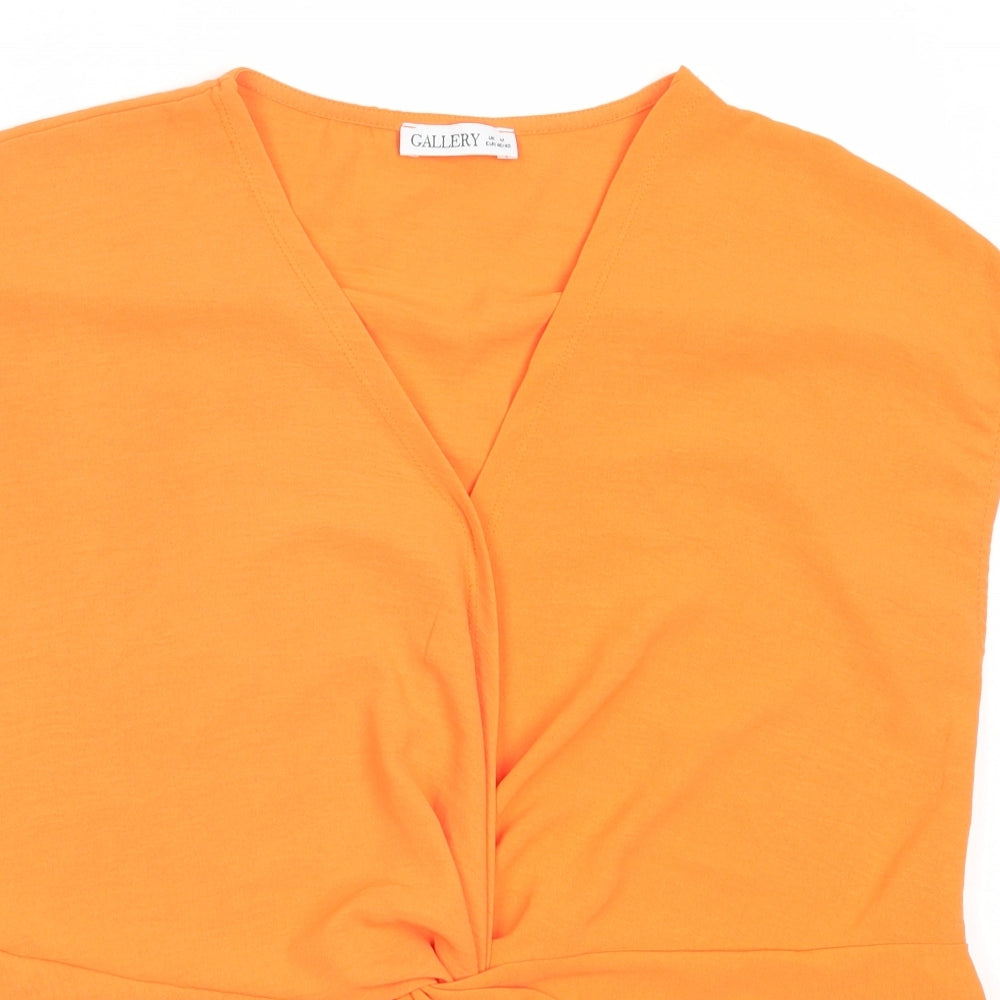 Gallery Womens Orange  Polyester Basic Blouse Size M V-Neck