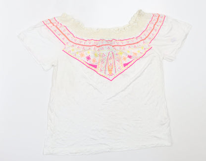 Preloved Primark Womens White  Viscose Basic T-Shirt Size 10 Off the Shoulder - Front