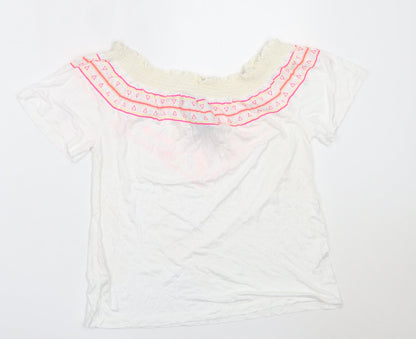 Preloved Primark Womens White  Viscose Basic T-Shirt Size 10 Off the Shoulder - Back