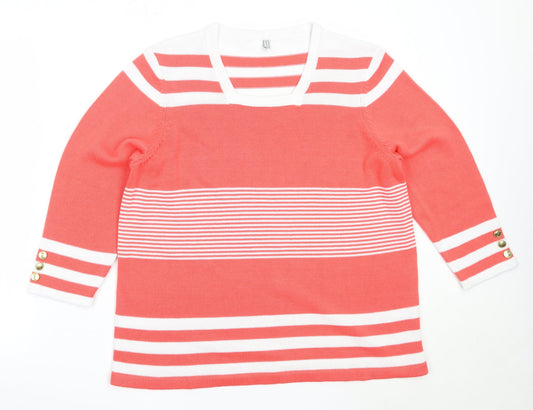 Preworn Womens Pink Square Neck Striped Acrylic Pullover Jumper Size 20