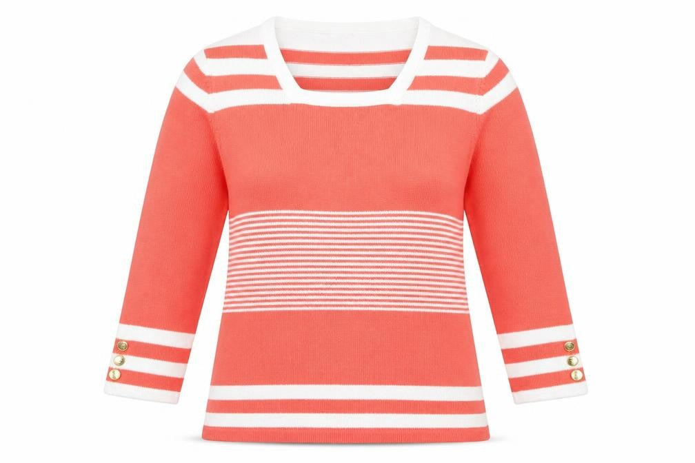 Preworn Womens Pink Square Neck Striped Acrylic Pullover Jumper Size 20