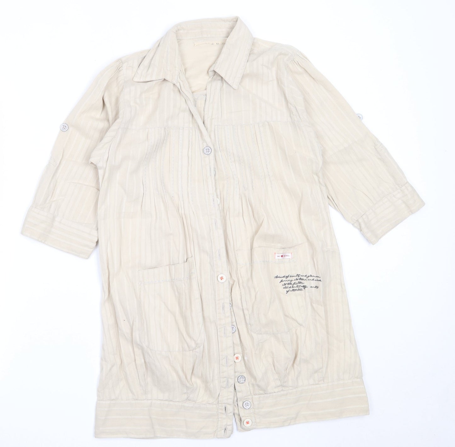 Preworn Womens Beige  Cotton Basic Button-Up Size 10 Collared