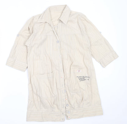 Preworn Womens Beige  Cotton Basic Button-Up Size 10 Collared