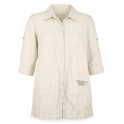 Preworn Womens Beige  Cotton Basic Button-Up Size 10 Collared